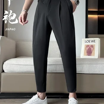 Black Dress Pants Classic Suit Pants White Elegant Casual Harem Blazer Pants Men Korean Fashion Slim Formal Trousers Male