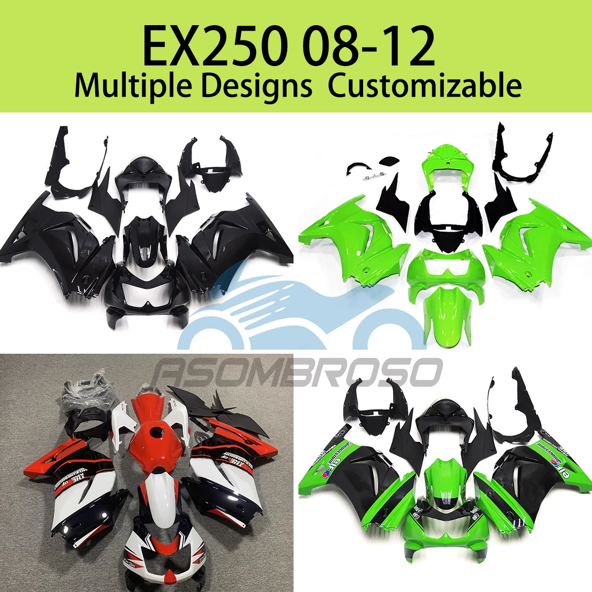 

Комплект обтекателей ABS EX250 08 09 10 11 12, Обтекатели для мотоциклов KAWASAKI EX 250 2008 2009 2010 2011 2012