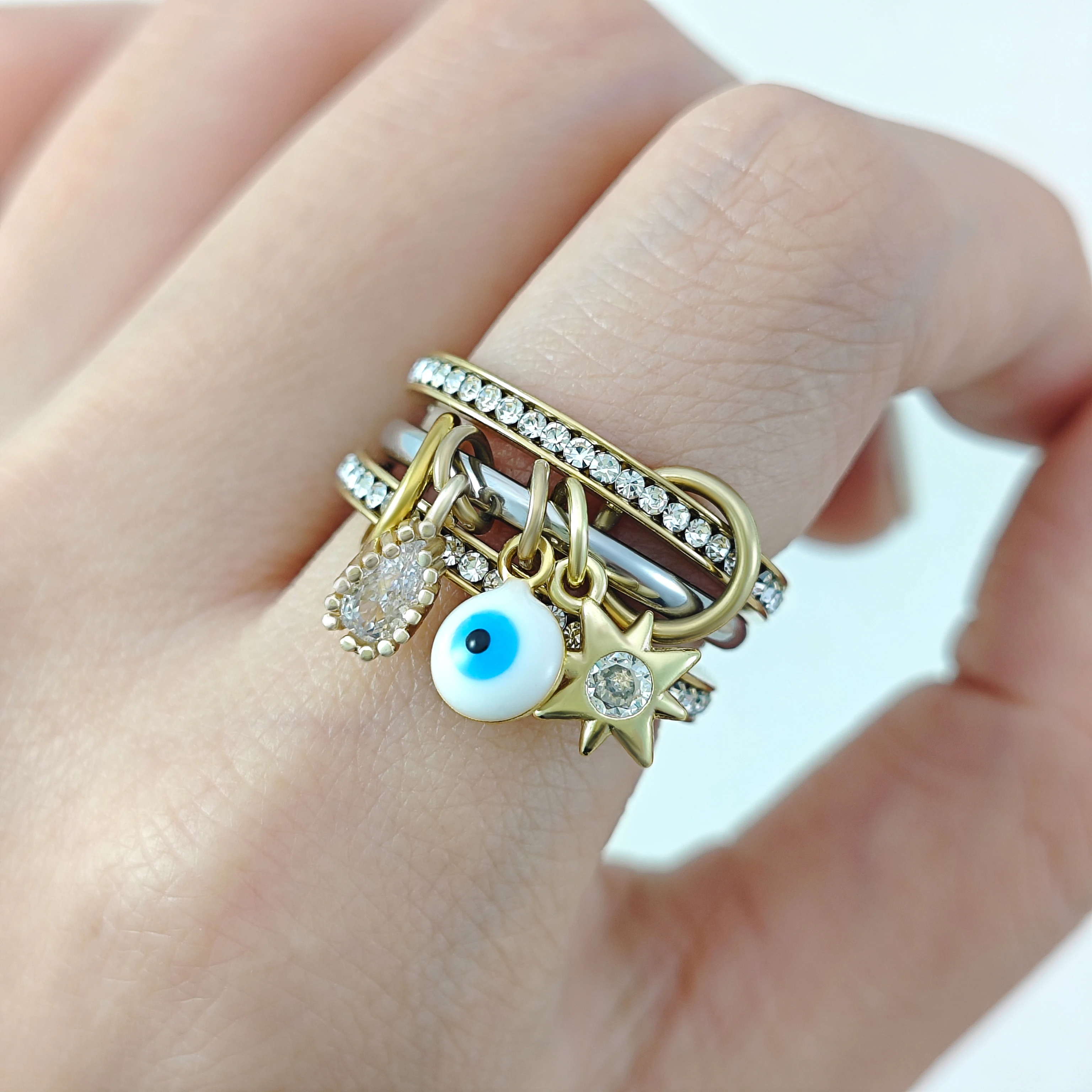 Spinelli Kilcollin Ringe mit bunten bösen Augen Charms für Frauen Hexagramm Anhänger Gold Farbe Edelstahl Ring Schmuck Geschenke – Detail 2