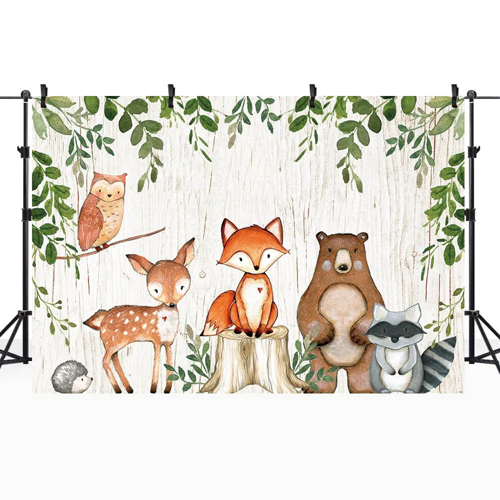 Photo Backdrop Animals Newborn Baby Shower Photo Background Woodland Party Decorations Banner Fox Bear Photography Backdrops Photo Studio Props