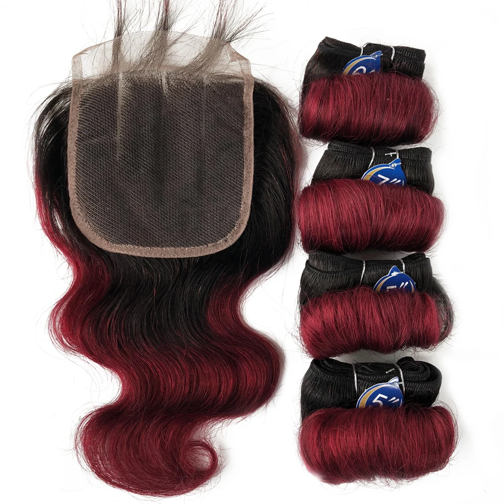 Loose Wave Bundles With Closure Short Human Hair Extension Indian Hair 4 Bundles With Closure 4*4 Lace Closure For Women 2
