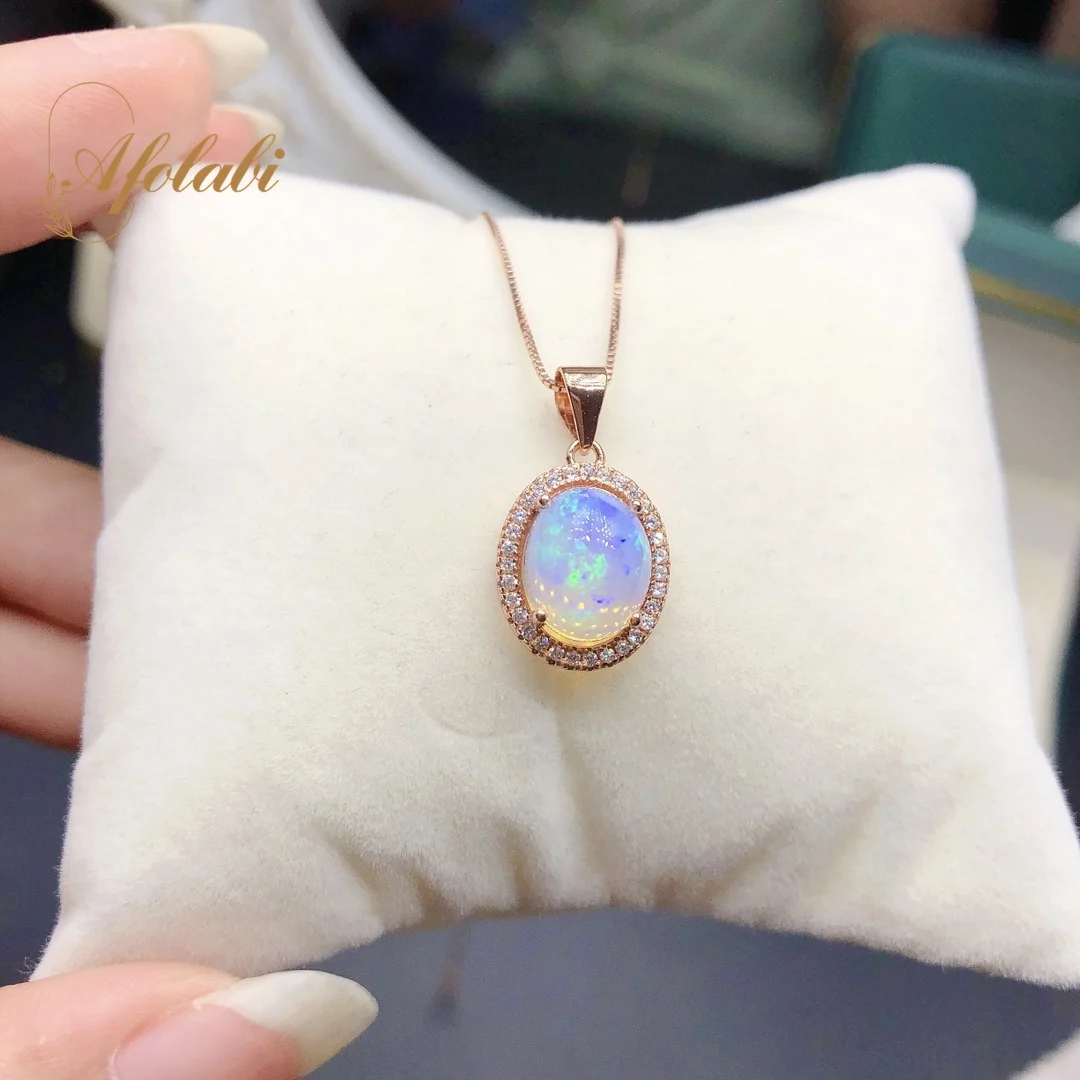 

925 Sterling Silver Natural Opal Pendants for Women Anniversary Gift Necklaces Fine Jewelry 8*10MM Gemstones