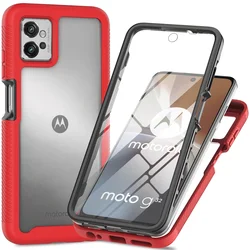 Armor Shockproof Case with PET Screen Protector - Rugged Protective Back Cover - Moto E13 (Red)