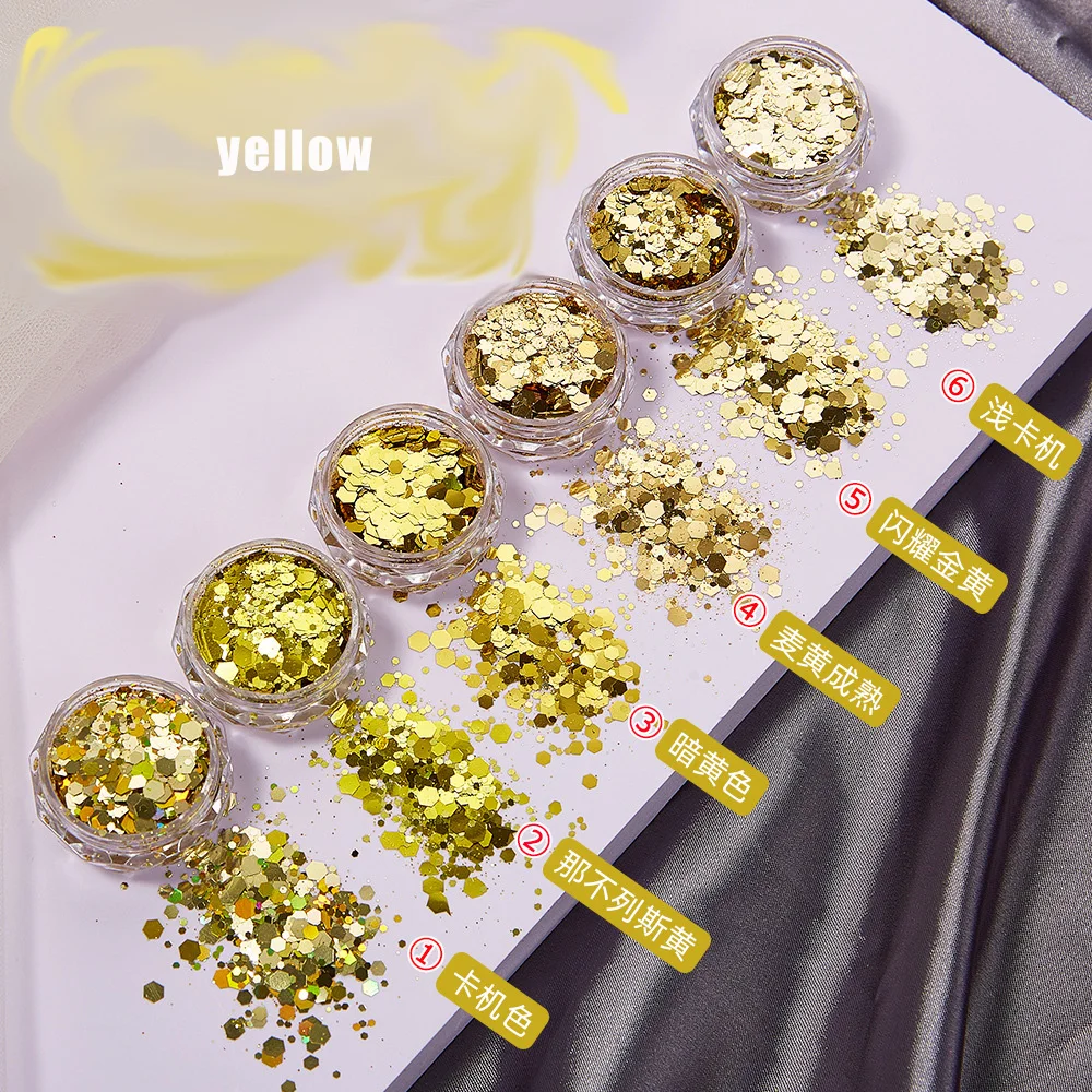 6 Farben Candy Blue Purple Gold Shiny Nail Glitter Chunky Pailletten Maniküre Dekorationen – Detail 6