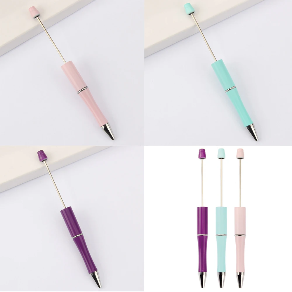 

50pcs Candy Colored Beaded Ballpoint Pen DIY Beadable Pens for School Office Student Kids Gift Pen Korean Stationery Pen