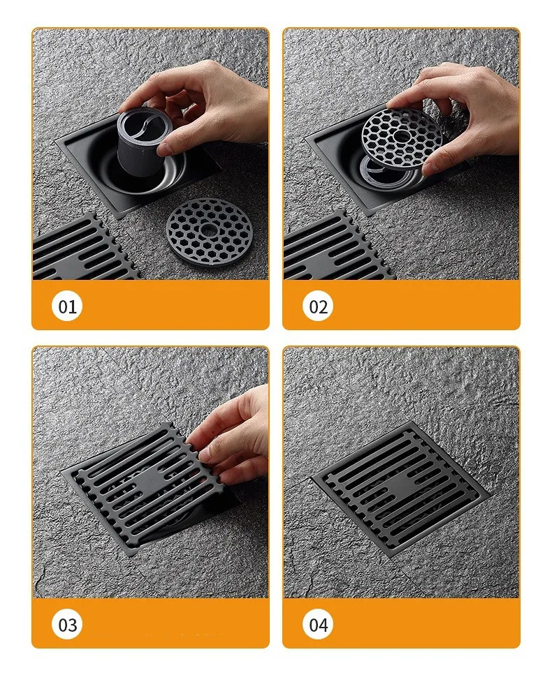 10cm Square Floor Drain Anti Odor Stainless Steel With Removable Cover Shower Floor Drain For Bathroom And Laundry