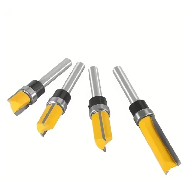 Pattern Router Bit 4pcs 1/4-Inch Shank Bearing Guided Pattern Router Bit Woodworking Edge Trimming Tool with Double-Edged Straight Cutter