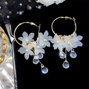Korean Fashion Zircon White Flower Drop Earrings For Women Jewelry 2025 Trending New Sweet Women's Flowers Earrings Accessories