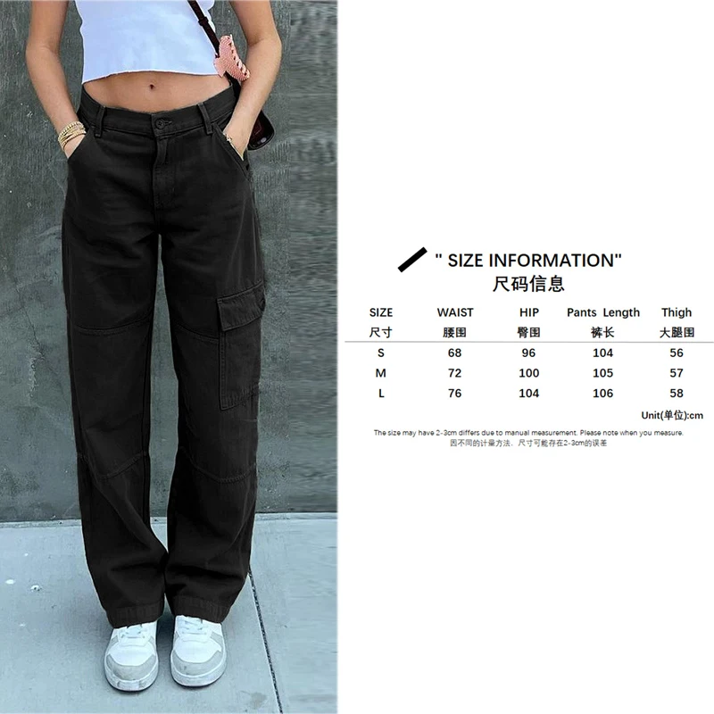 adidas pants Casual Cargo Pants Low Waist Vintage Grey Loose Streetwear Baggy Jeans Women Oversized High Street Sexy Y2K Straight Trousers linen pants Pants & Capris