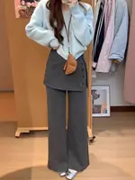 Plus Size ay Woolen Thiened Removable Wide Leg Pants Women's Fake Two-Piece High Waist Lazy Design Casual Pants Autumn Winter - Image 3