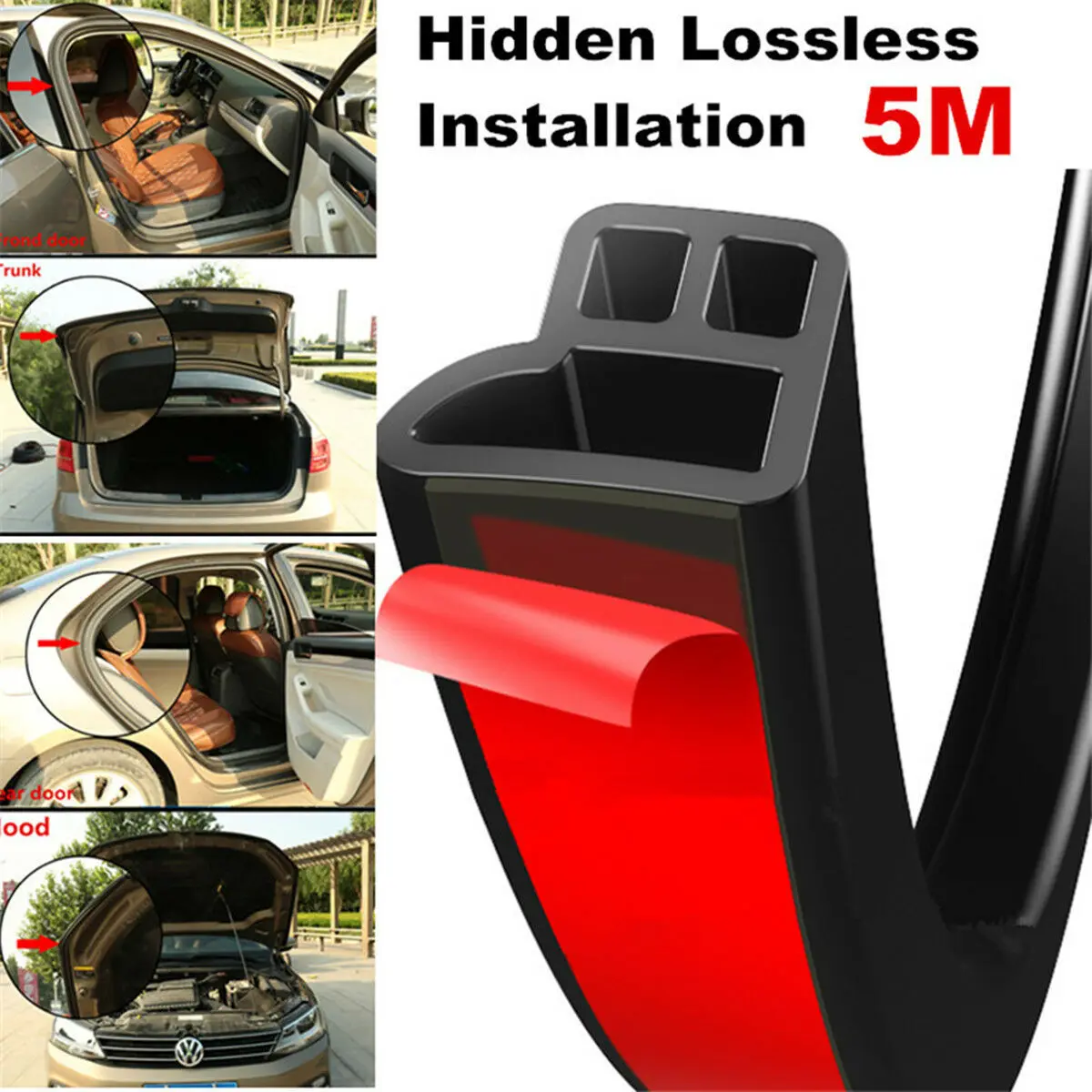 

5M Car Door Rubber Seal Strips Auto Double Layer Sealing Stickers Door Trunk Sound Insulation Rubber Weatherstrip Interior Tools