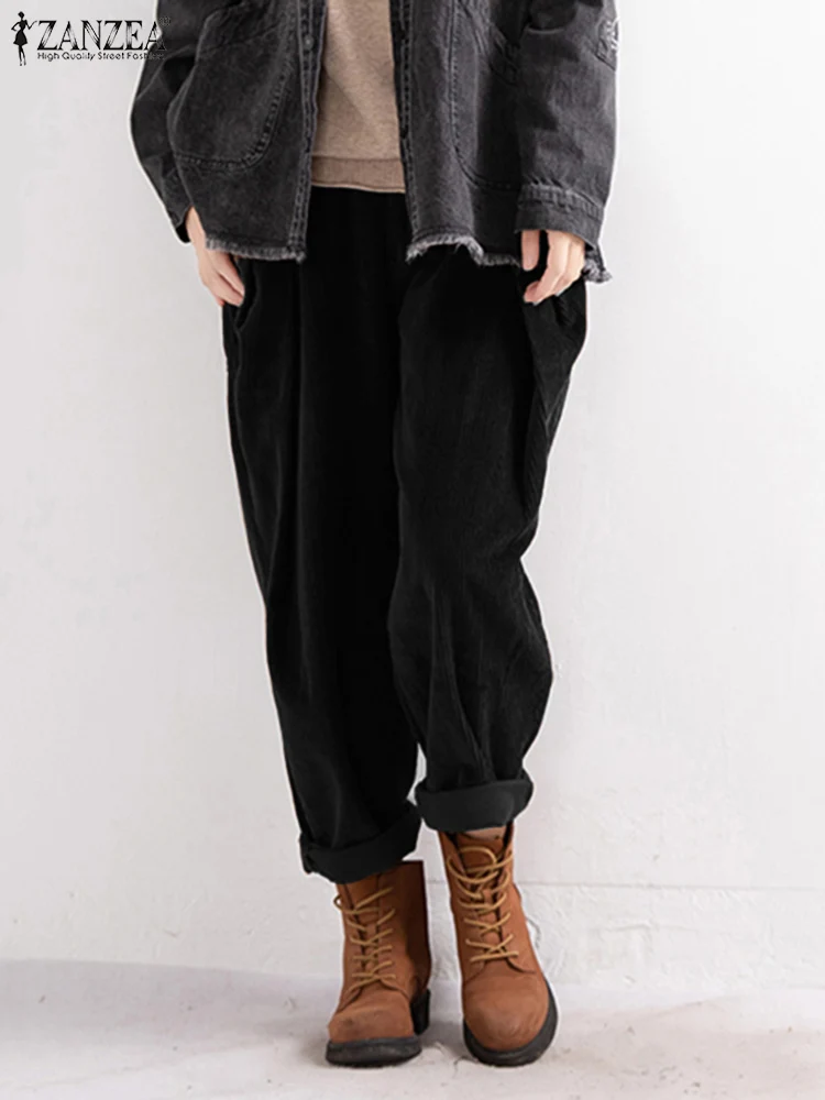 2023 ZANZEA Vintage Women\'s Corduroy Trousers Autumn Long Pants Casual Elastic Waist Loose Pantalon Palazzo Female Chic Turnip