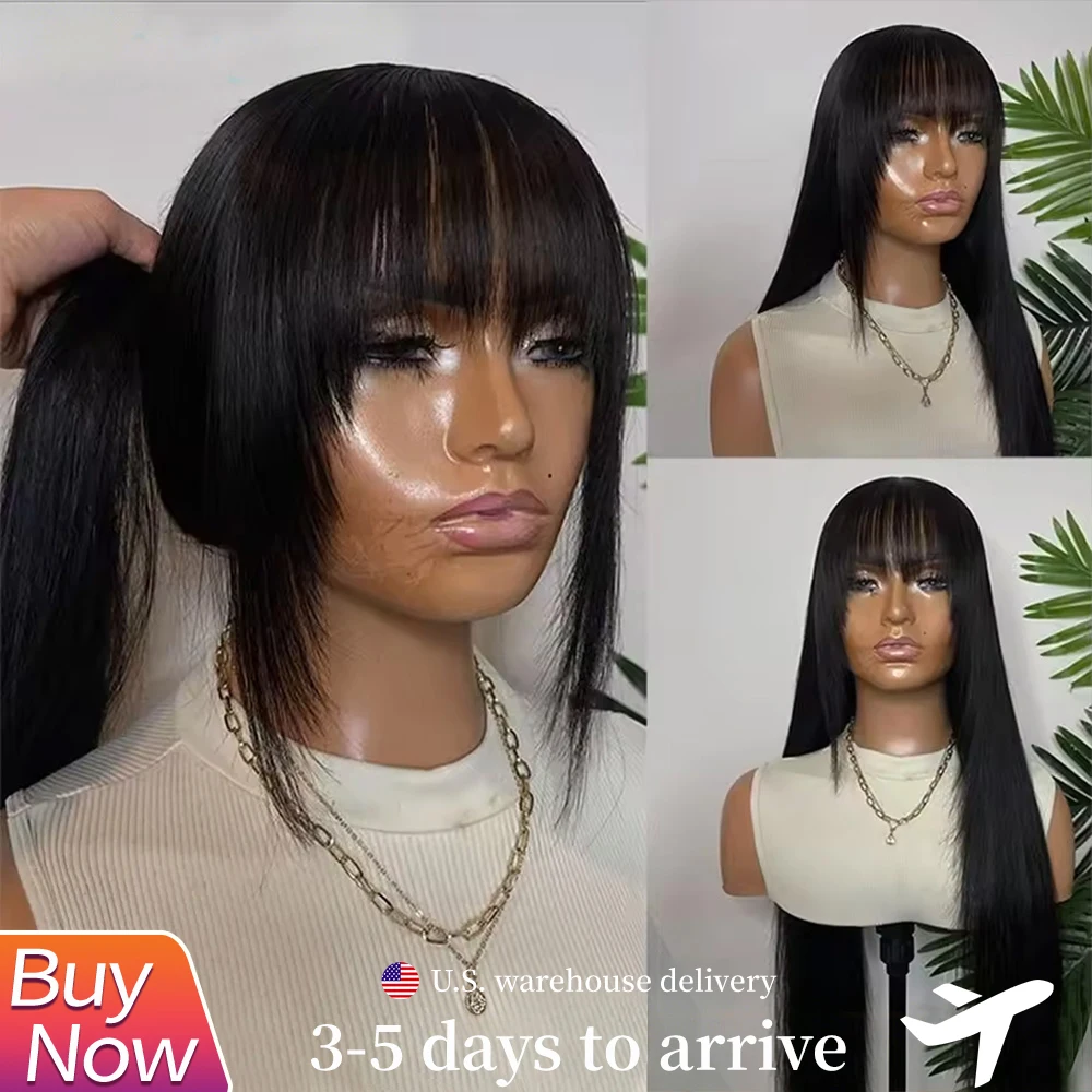 Bone Straight Human Hair Wig With Bangs 220 Density 30 Inch Brazilian 3x1 hd Lace Wigs Glueless Wig Human Hair Natural Baby Hair 1