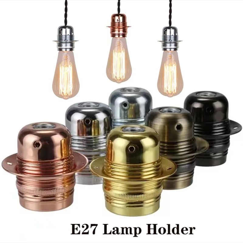 E27 Metal Vintage Lamp Holder DIY Industrial Pendant Light Bulb Base With Ring Retro Screw Socket Fitting Adapter Lamp Socket