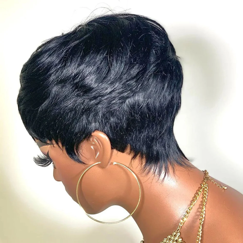 

Pixie Cut Wig Human Hair Guless Remy Hair Pixie Cut Wig For Black Women Short Human Hair Wig With Bangs Nature Color