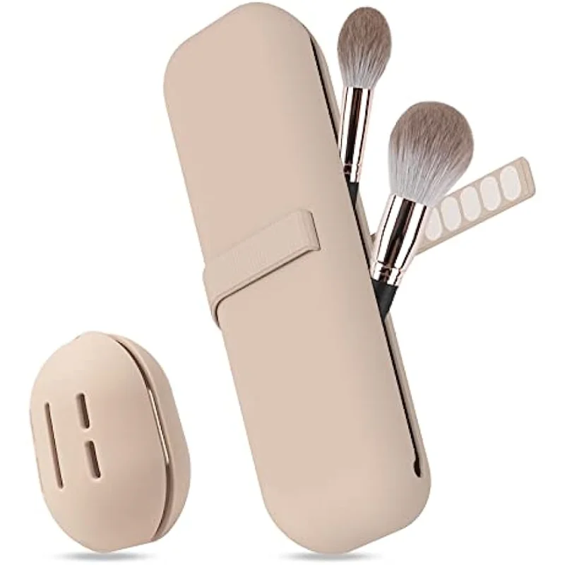 Travel Makeup Brush Holder, Silicone Cosmetic Brushes Bag, Makeup Sponge Case Portable