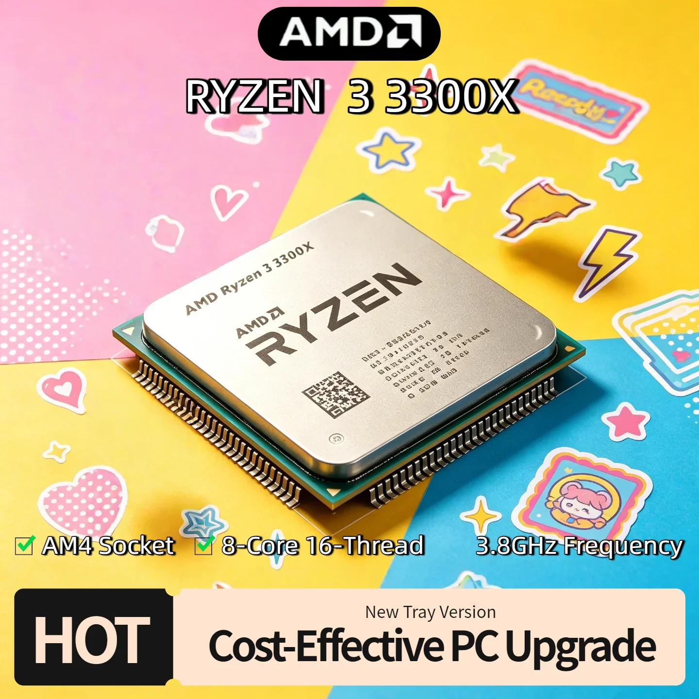 AMD 라이젠 3 3300X 3.8GHz 쿼드 코어 8스레드 65W CPU 프로세서 L3 16M 소켓 AM4 65W 벌크 데스크탑 게이밍 프로 맥스 4K 울트라