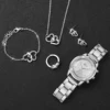 Fashion Women Stainless Steel  Silver Color Quartz Watch & Heart-shaped Jewelry Set 3