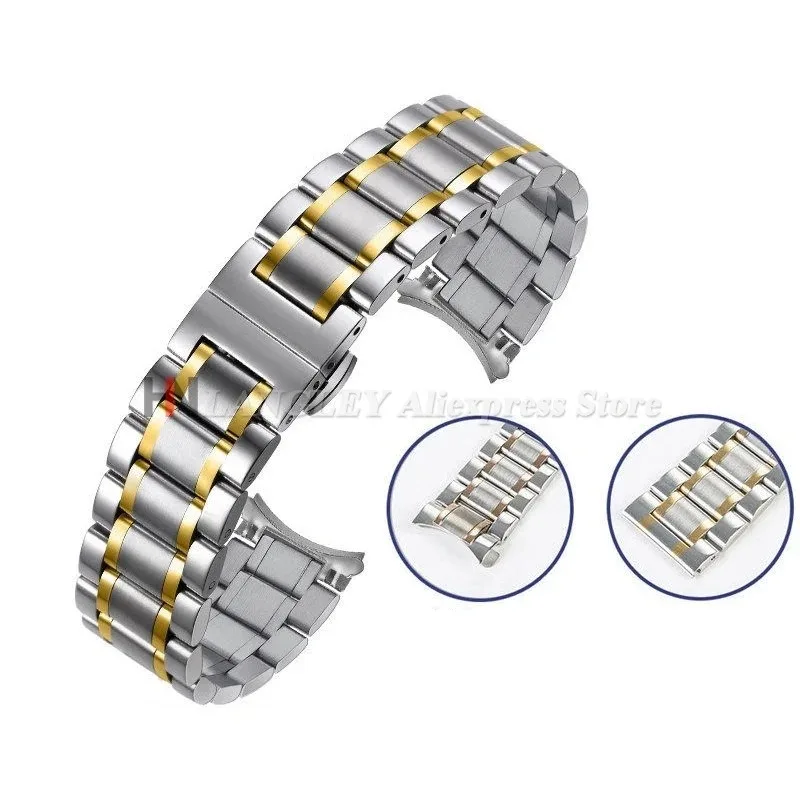 Elegant Curved End Stainless Steel Watch Strap with Butterfly Buckle
