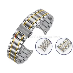 Elegant Curved End Stainless Steel Watch Strap with Butterfly Buckle - 18mm (Silver Gold)