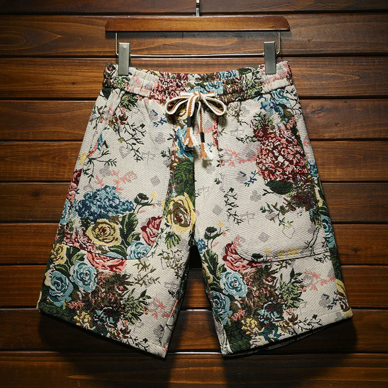 Casual shorts for men2024summer home outdoor large size jacquard beach pants trendy printed loose breathable shorts 2
