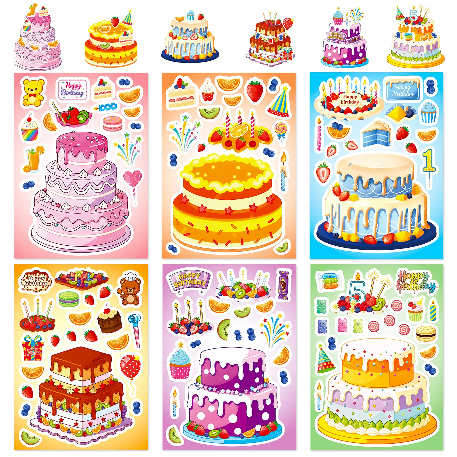 6 Stücke Kuchen Dessert Puzzle Aufkleber Spaß Kinder Lernspielzeug Kreative DIY Material Gesicht Aufkleber – Detail 7