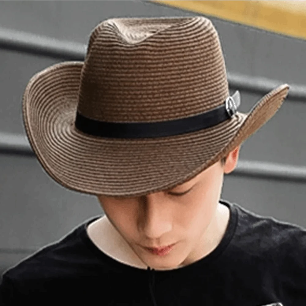 Modischer UV-Schutz-Western-Cowboyhut mit breiter Krempe, atmungsaktiver Sonnenhut, für Reisen, Freizeit, Strohkappe für Männer und Frauen – Detail 9