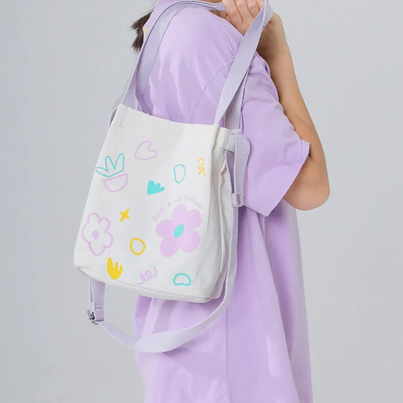 Sweet Printed Large Capacity Women's Canvas Bag Small Fresh Exquisite One Shoulder Bucket Bag Super Cute Multicolour Simplicity