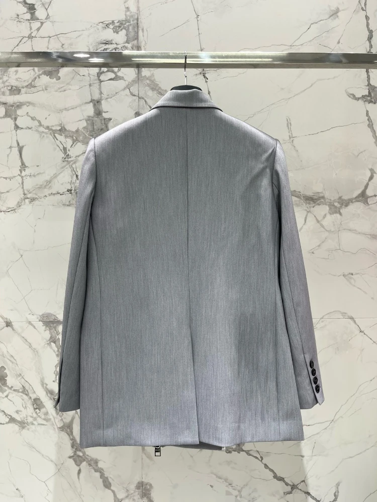 Black Grey Ivory Wide Zipper Trim Blazer Spring 2024