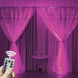 LED Curtain String Lights for Holiday and Party Decoration - Festive USB - Powered Garland (Pink)