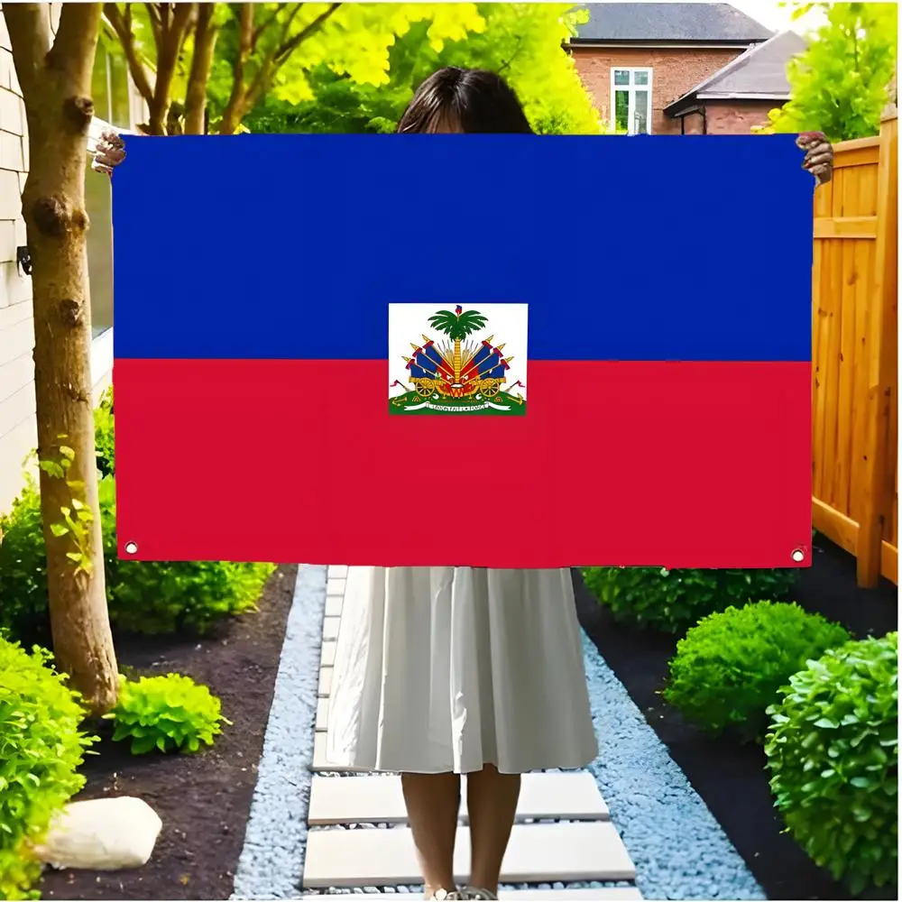 World Cup National Flag Haiti Flags Edgeless four-ring hanging decor indoor outdoor compatible easy for hanging display