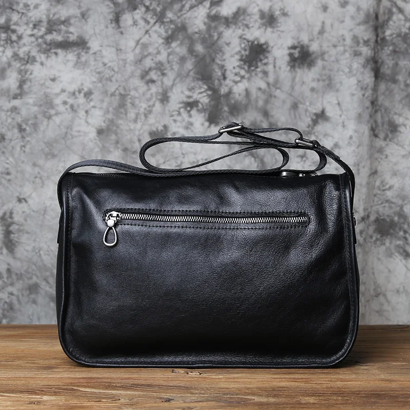 Men's Shoulder Bag Genuine Leather Casual Top Layer Cowhide Messenger Bag Black Fashion Backpack for 11 Inch Ipad NZPJ