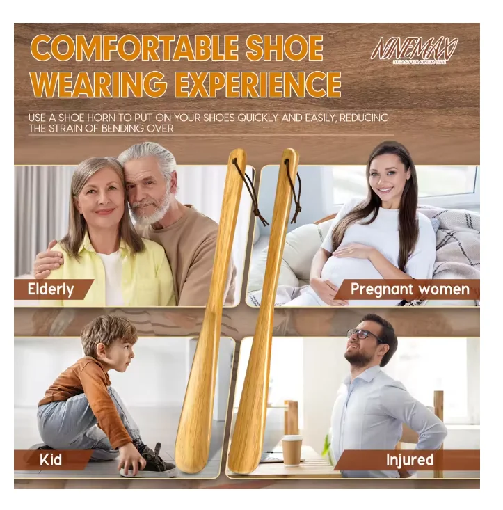 40CM Professional Wooden Shoe Horn Flexible Long Handle Solid Wood Shoehorn for seniors Useful Shoe Lifter Shoe Spoo