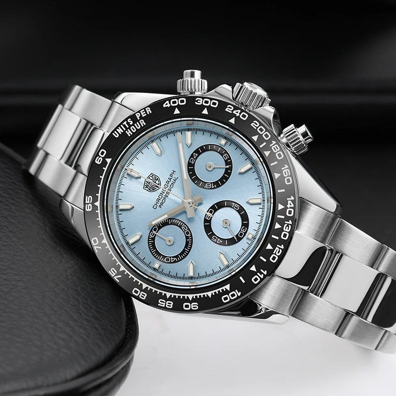 Watchdives WD16500 Chronograph Watch VK63 Quartz Movement BGW9 Luminous Sapphire Crystal with Clear AR Coating 39mm Wristwatch