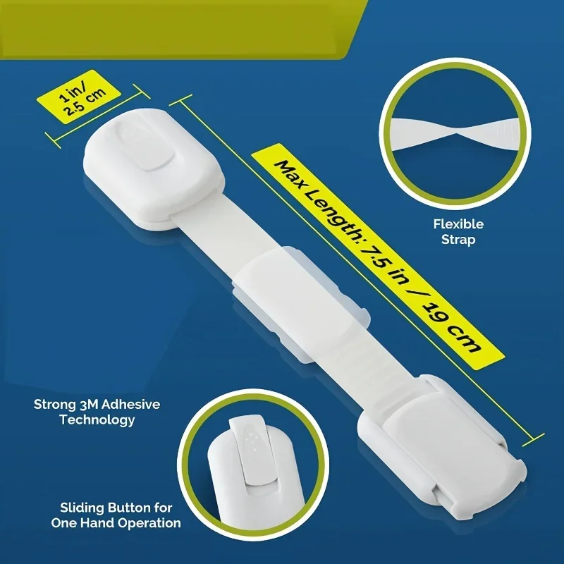 Strap Locks Child Safety 10pc Baby Locks for Cabinets and Drawers, Toilet, Fridge & More. Adhesive Pads.No Installation Required