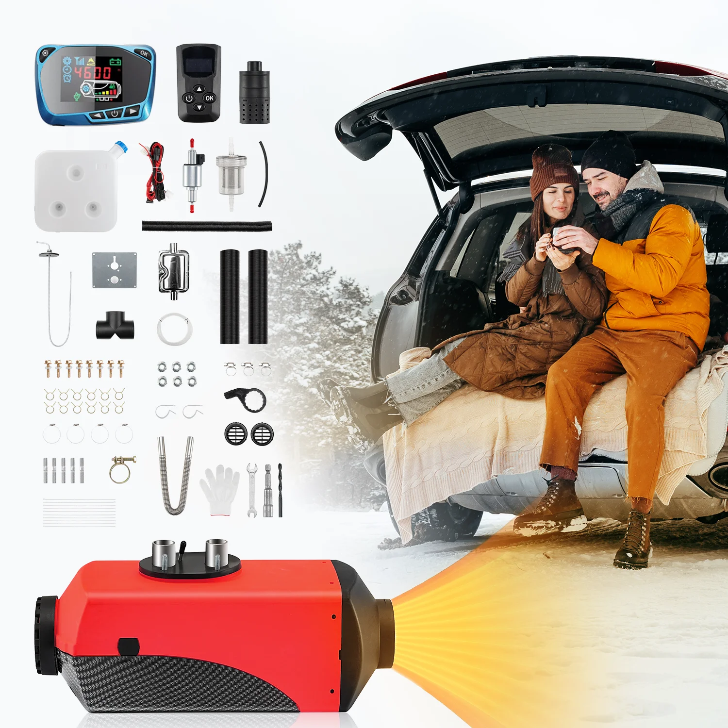 Red Car Heater 12V 24V 2/5/8KW Diesel Air Heater 10L Tank Vent Thermostat  Parking Heater Caravan Remote Control Diesel Heater - AliExpress