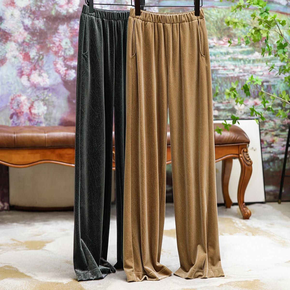 

Textured High-waisted Wide-legged Pants Women 2023 Fall New Solid Color Casual Fashion Versatile Slim Trousers Women's Clothing