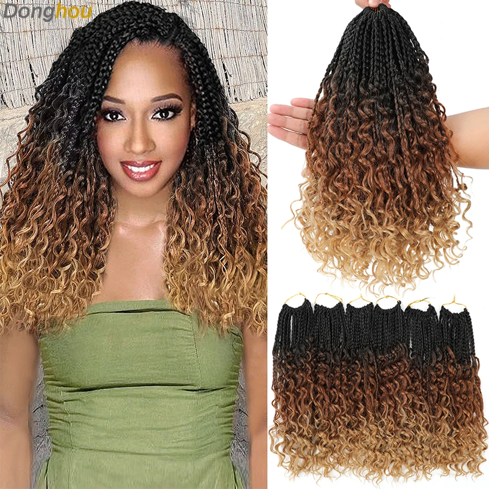 Goddess Box Braids Crochet Hair 8 Packs Pre looped Boho Box Braids Crochet  Hair 14 Inch Bohemian Curly Braiding Hair Extensions for Black Women, 128
