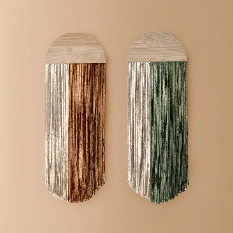 Creative tapestry, hand woven semi-circular wooden board, tassel tapestry, living room, homestay, wall hanging, wall decoration - 5