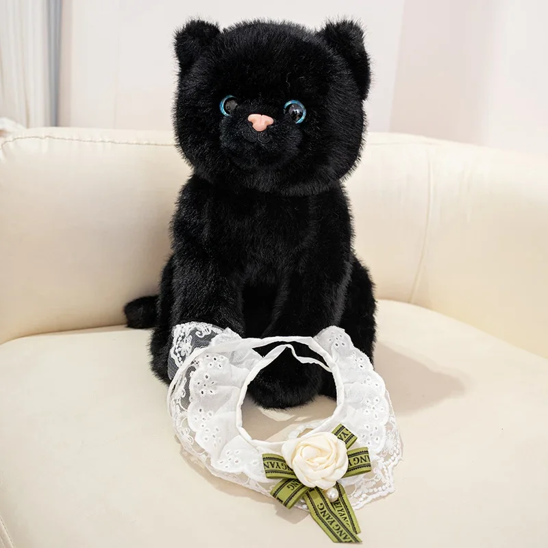 New 33cm/45cm Cute Lifelike Cat Plush Toy Simulation Soft And Comfortable Black Cat Kitten Stuffed Toy Birthday Gift