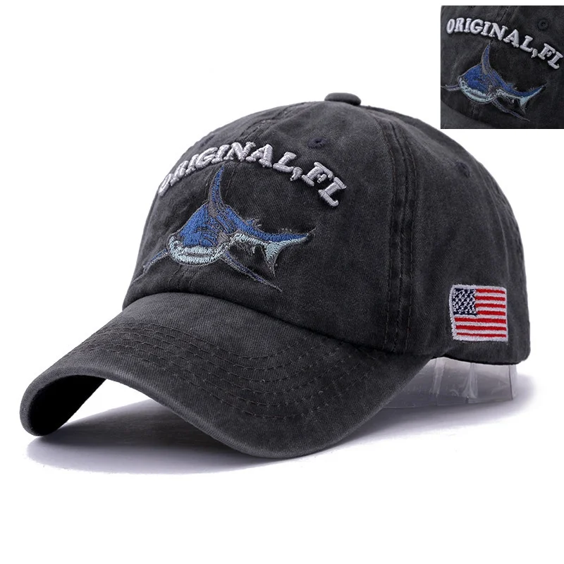 

2022 New High Quality Wash Cotton America Flag Shark Men's Baseball Cap Women Snapback Hats For Men Bone Hip Hop Dad Hat Gorras