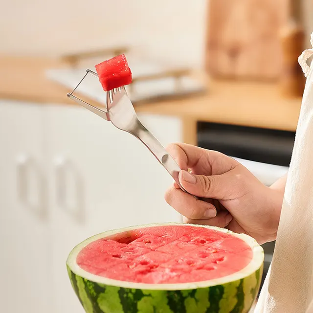 2-In-1 Görögdinnye Szeletelő Vágó Kreatív Villa Nyári Népi Gyümölcsökvillák Kés - Image 5