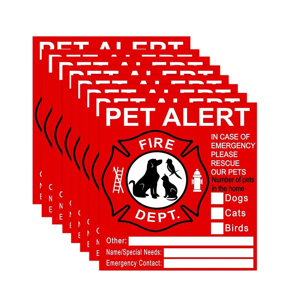 Pet Inside Sticker 8 Pack Pet Alert Safety Fire Rescue Sticker Decal-Save Cat Dog Pets In a Fire Emergency Firefighters