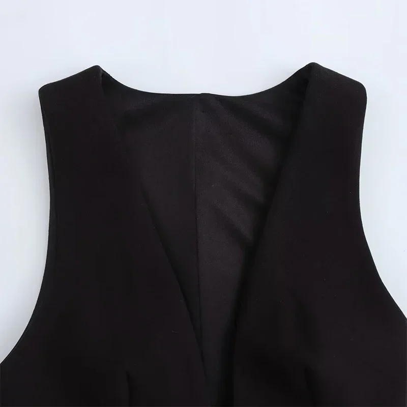Black Elegant Pant Suit Women V-neck Sleeveless Ruffles Tank Tops Loose Trouser Female 2 Pieces 2025 Fashion Lady Outfits New