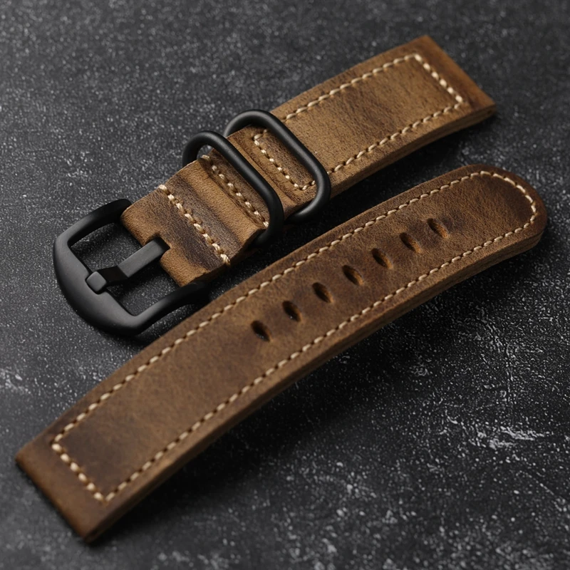 Vintage Crazy Horse Brown Leather Watch Strap - Soft and Thick Head Layer Cowhide Watchband