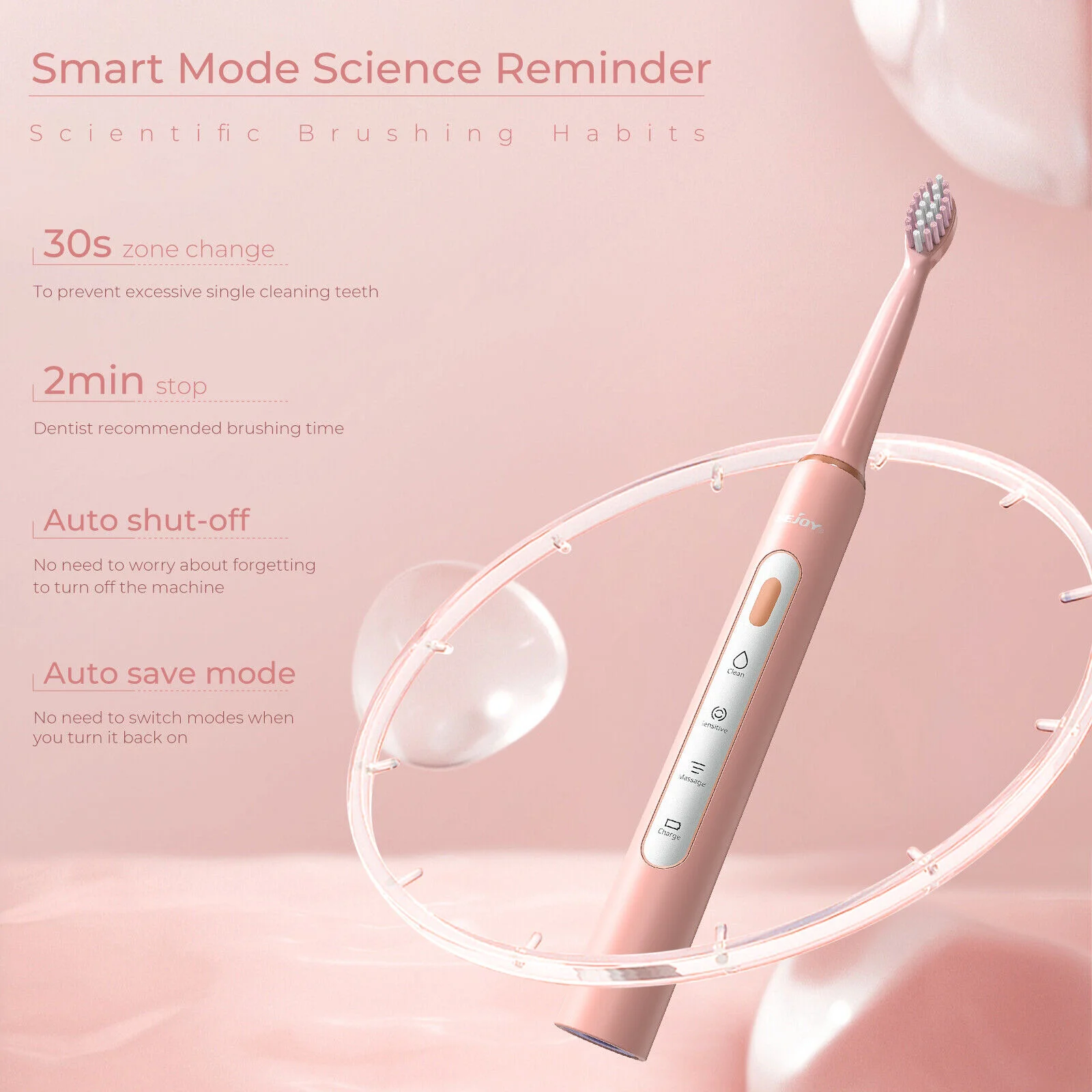 SEJOY Sonic Electric Toothbrush 7 Brush Heads Smart Timer Rechargeable 3
