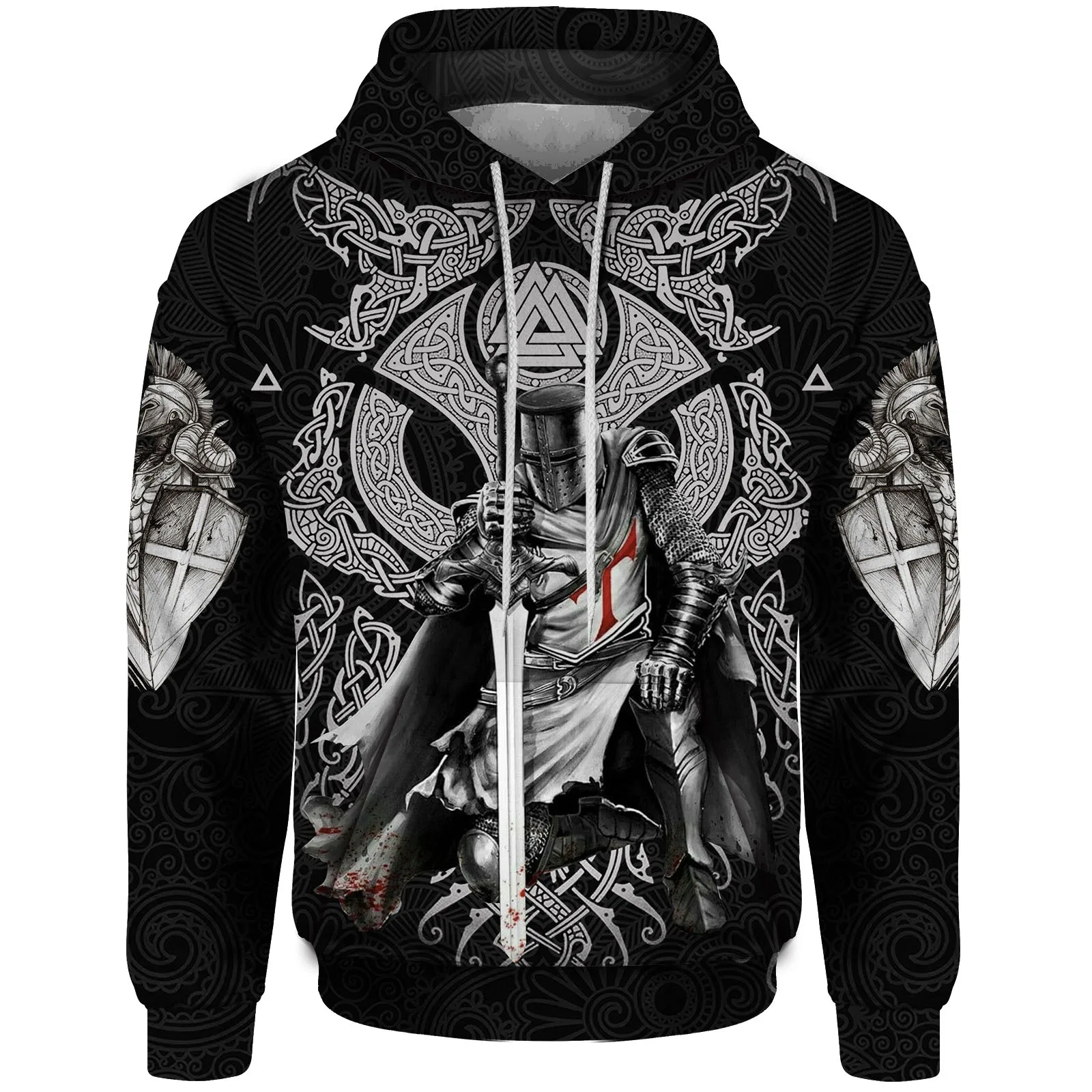 thumbnail image 1 of Sudadera con capucha para hombre de Knight, cómoda y duradera, con estampado digital 3D de la cruz del Papa, con capucha católica fresca, sitio web oficial, 1 of 4