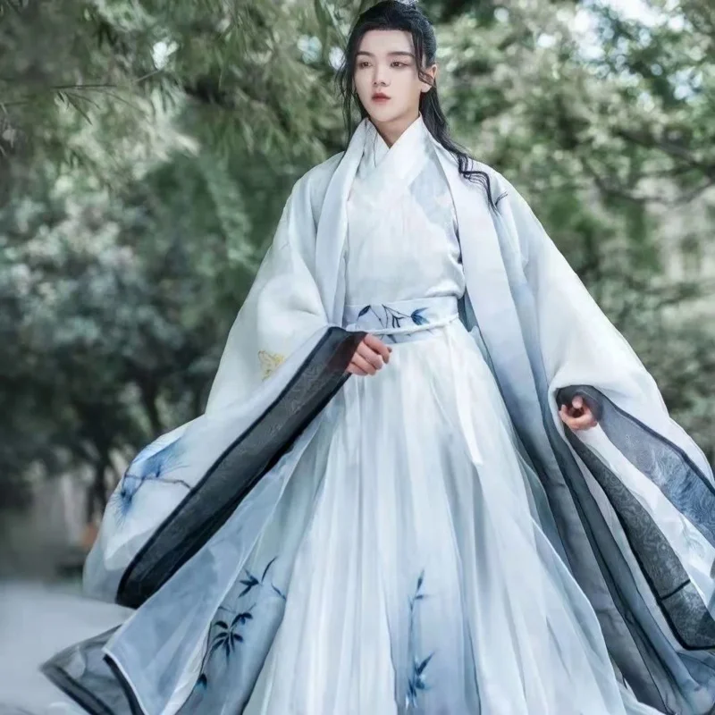 

Мужской костюм сказочного духа Hanfu в старинном стиле, рубашка в старинном стиле с большими рукавами, студенческий весенне-летний стиль