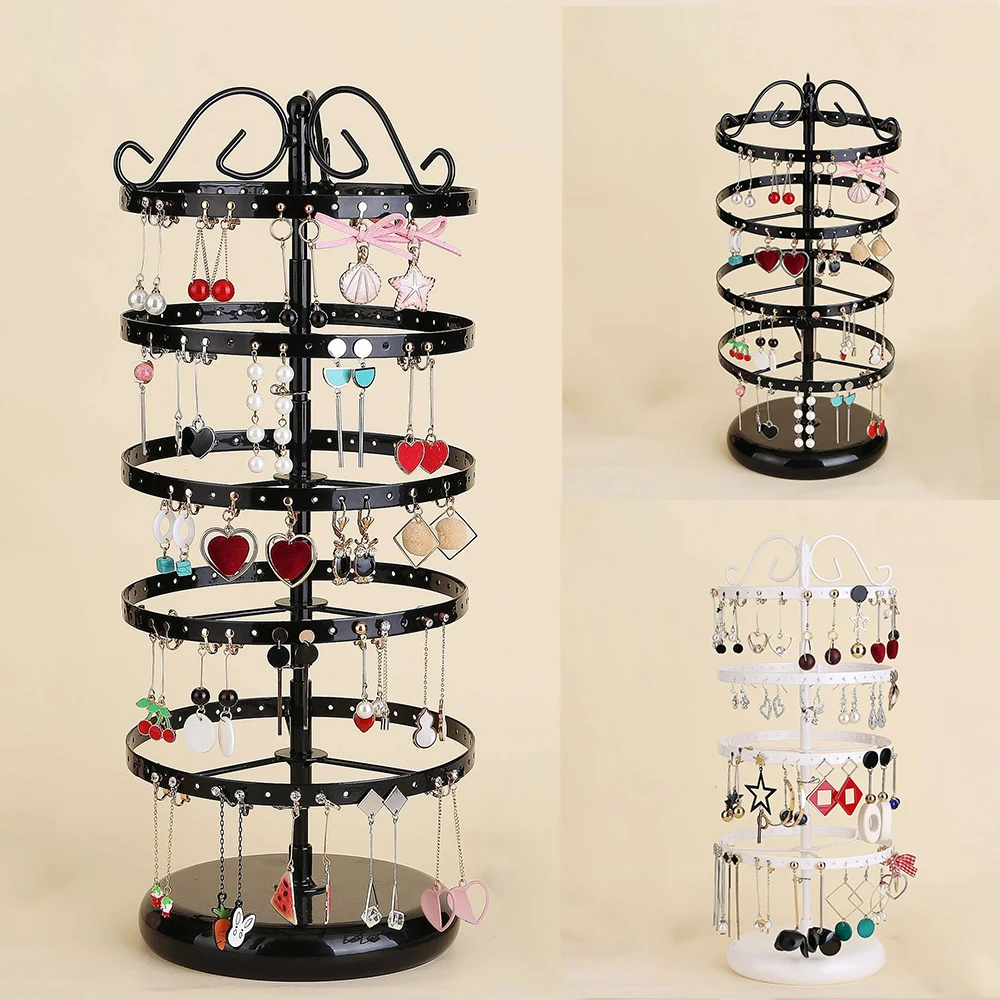 

3/4/5 Layers Retro Iron Rotatable Jewelry Display Shelf Round Square Metal Earring Show Rack Detachable Display Holder