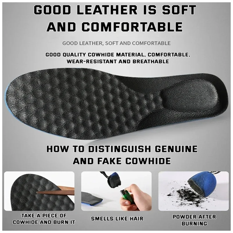 1Pair Leather Shoe Insoles for Feet Arch Support Orthopedic Insole Plantar Fasciitis Shoe Pads Shock-absorbing Cowhide Sole
